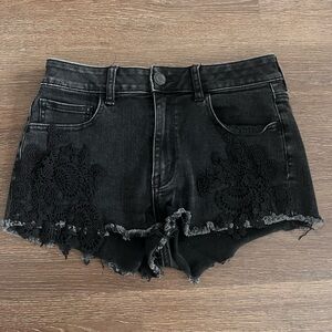 American Eagle Black Lace Trim Women’s Denim Shorts